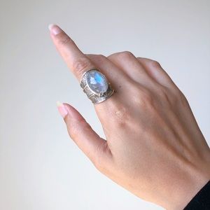 Rainbow Moonstone ring with Sterling Silver SZ 5.5